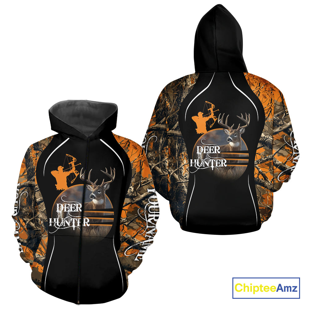 Deer Bow Hunting Orange Camo Custom Name Shirts, Personalized Deer Hunting Clothes, Hunting Gifts NBT102