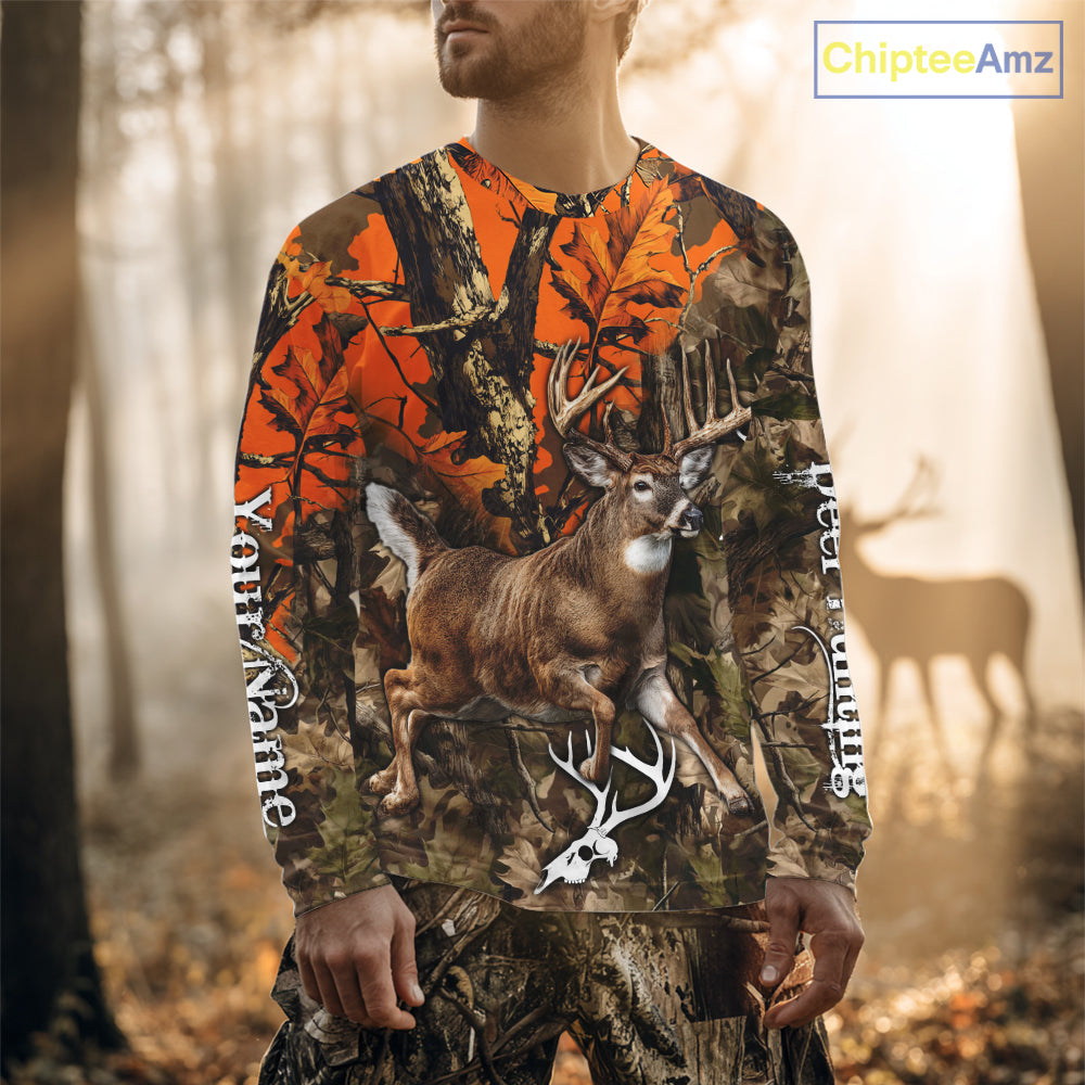 Personalized Whitetail Deer Hunting Camo Full Printing Shirts Deer Hunting Gift for Hunters NBT272