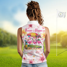 Load image into Gallery viewer, Custom Pink Tropical Flower Funny Flamingo Womens Sleeveless Golf Polo Shirts, Funny Golf Shirts For Ladies NBT565