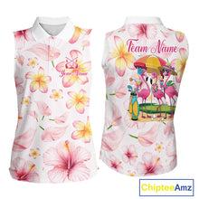 Load image into Gallery viewer, Custom Pink Tropical Flower Funny Flamingo Womens Sleeveless Golf Polo Shirts, Funny Golf Shirts For Ladies NBT565