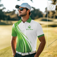 Load image into Gallery viewer, Mens Golf Polo Shirt Green And White Custom Golf Shirts For Team Personalized Golf Gifts NBT570