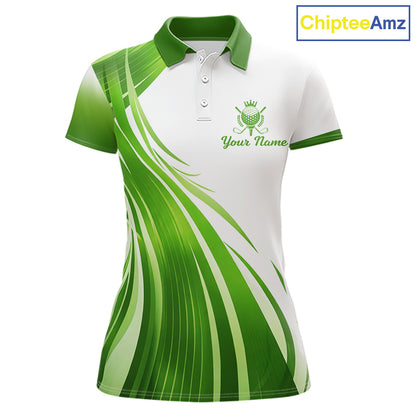 Womens Golf Polo Shirt Green And White Custom Golf Shirts For Team Personalized Golf Gifts NBT570