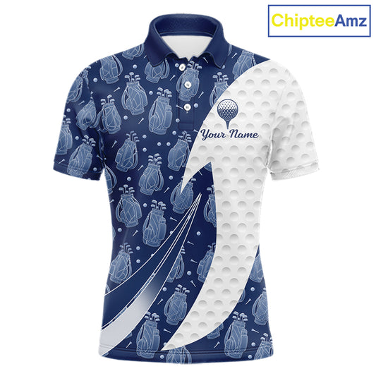 Blue Golf Pattern Polo Golf Shirt For Men Custom Mens Golf Clothes, Best Golf Gifts NBT571