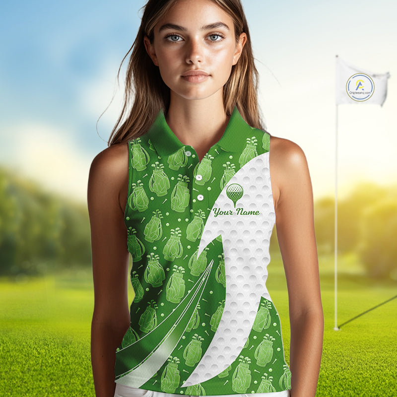 Green Golf Pattern Sleeveless Polo Golf Shirt For Women Custom Ladies Golf Clothes, Best Golf Gifts NBT572