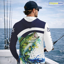 Load image into Gallery viewer, Custom Bass Fishing Shirts Long Sleeve with Hood Blue Camo Color Paint, Bass Fishing Shirts NBT461