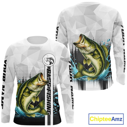 White Camo Bass Fishing Custom Name Long Sleeve Fishing Shirts With UV Protection NBT462