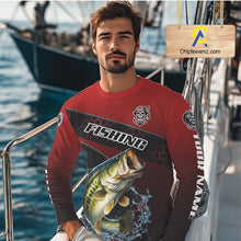 Load image into Gallery viewer, Largemouth Bass Hooded Fishing Shirts Red Camo Custom Name, Bass Fishing Shirts NBT463