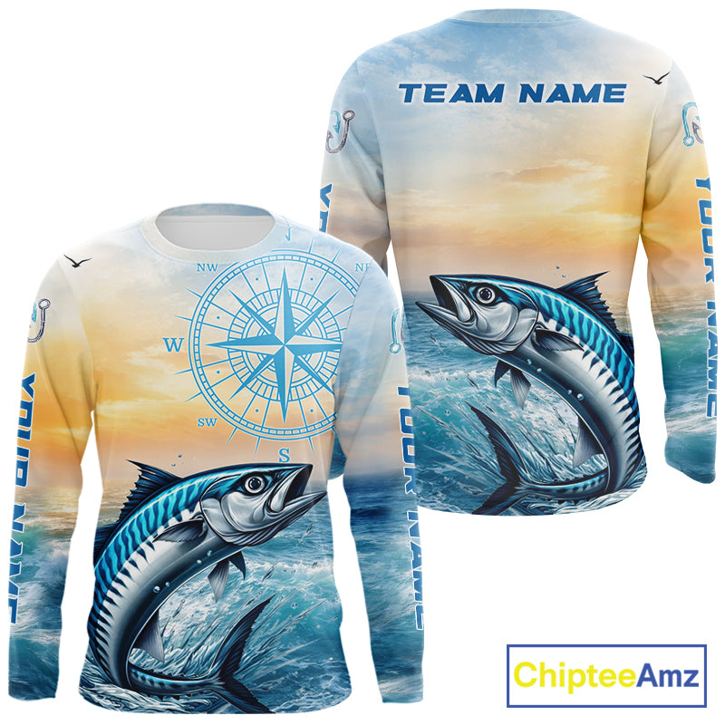 King Mackerel Fishing Sunset Custom Fishing Long Sleeve Shirt, Compass Offshore Fishing Apparel NBT586