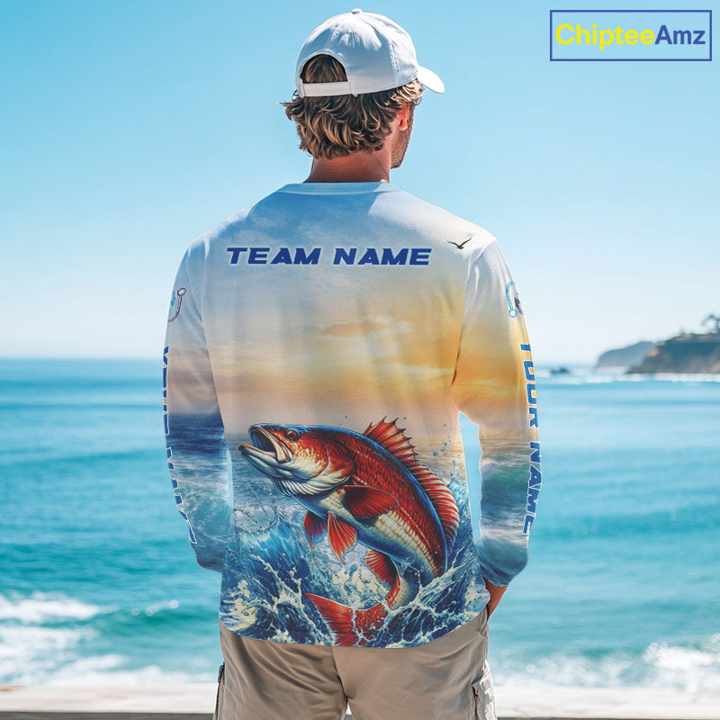 Redfish Fishing Sunset Custom Fishing Long Sleeve Shirt, Redfish Compass Offshore Fishing Apparel NBT587