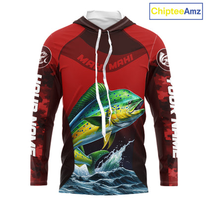 Custom Mahi Mahi Fishing Shirts For Team, Custom Saltwater Fishing Shirts|Red NBT467