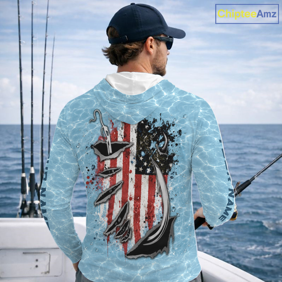 Custom Bass Fishing Long Sleeve Hooded American Flag Fish Reaper Fishing Shirts, Bass Fishing Jerseys NBT729