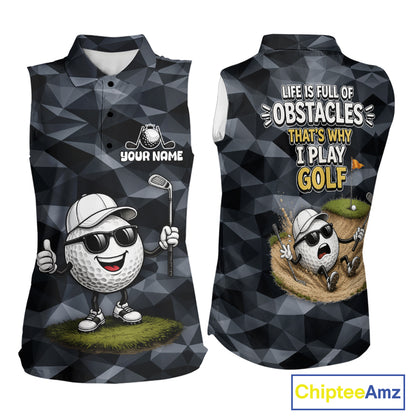 Funny Womens Sleeveless Golf Polo Shirts Custom Golf Ball Camo Pattern Golf Outfits, Best Golf Gifts NBT836