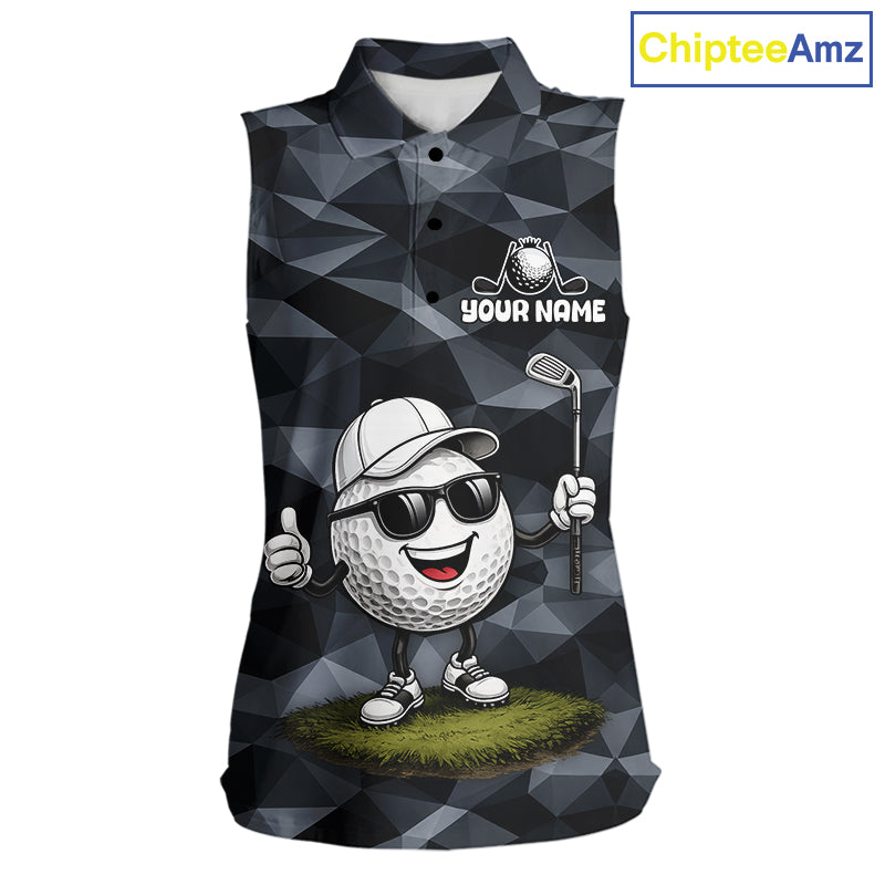 Funny Womens Sleeveless Golf Polo Shirts Custom Golf Ball Camo Pattern Golf Outfits, Best Golf Gifts NBT836