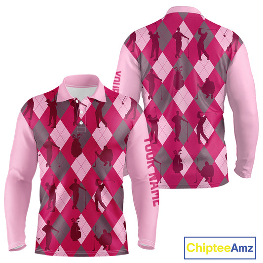 Pink Argyle Mens Golf Polo Shirts, Golf Shirts Custom Team Golf Polo For Men Team Golf Tops NBT490