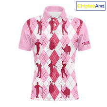 Load image into Gallery viewer, Light Pink Argyle Mens Golf Polo Shirts, Golf Shirts Custom Team Golf Polo For Men Team Golf Tops NBT491