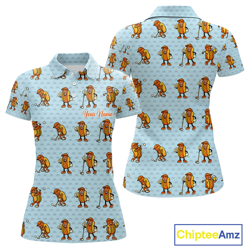 Funny Hotdog Womens Golf Polo Shirt, Custom Sausage Print Golf Polo, Golf Shirts For Team NBT492