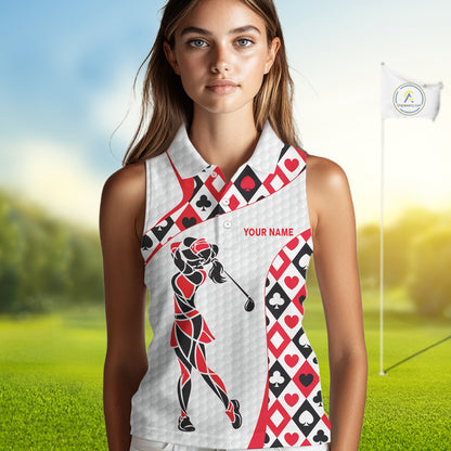 Personalized Poker Womens Sleeveless Golf Polo Shirt Custom Name Funny Golf Top For Team, Golfer Gift For Ladies NBT497