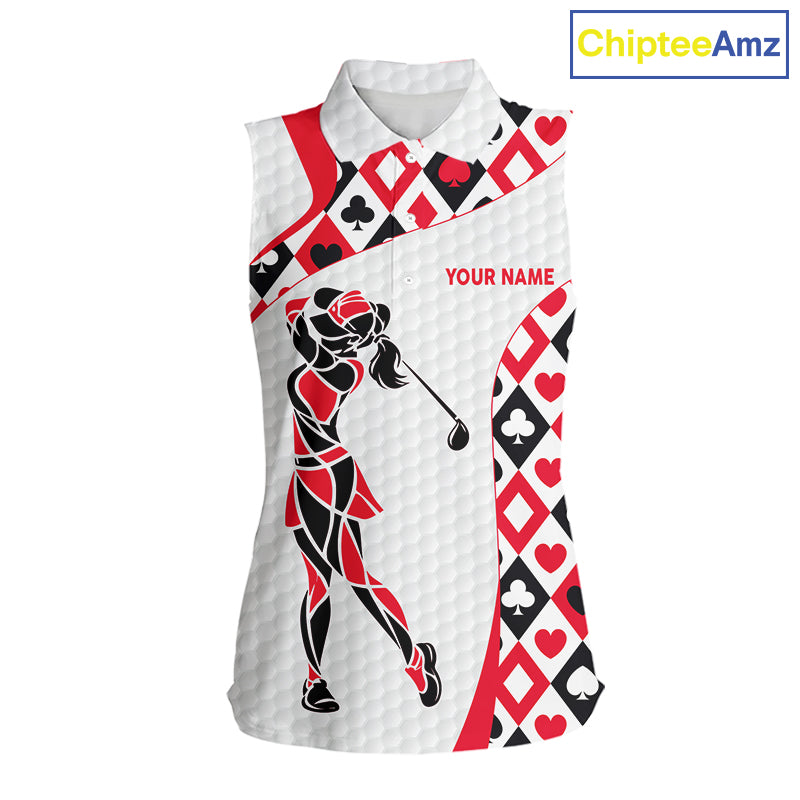 Personalized Poker Womens Sleeveless Golf Polo Shirt Custom Name Funny Golf Top For Team, Golfer Gift For Ladies NBT497
