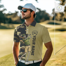 Load image into Gallery viewer, Funny Skull Golf Polo Shirts Green Camo Pattern Custom Name Skull Playing Golf Apparel NBT625