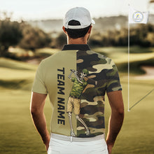 Load image into Gallery viewer, Funny Skull Golf Polo Shirts Green Camo Pattern Custom Name Skull Playing Golf Apparel NBT625