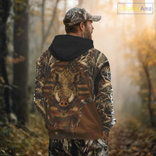 Load image into Gallery viewer, Personalized Wild Boar Hunting Brown Camo US Flag Printed Shirts, Hunting Gifts NBT235