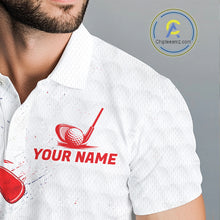 Load image into Gallery viewer, White shirt with red golf-themed design and 'Your Name' text.
