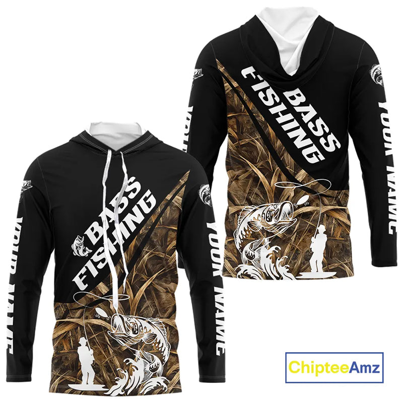 Personalized Largemouth Bass Tatto Grass Camo Customized Fishing Tournament Shirts  NBT355