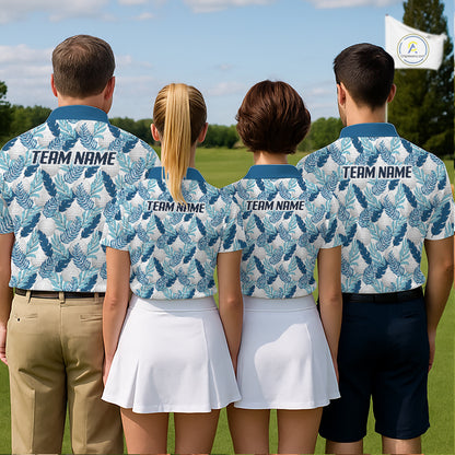 Custom White Blue Tropical Golf Ball Pattern Mens Polo Golf Shirts, Golf Gifts For Team NBT967