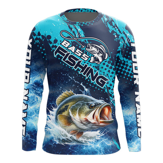 Thunder Lightning Bass Fishing Tournament Shirts Blue Camo, Custom Bass Fishing Shirts For Men NBT448