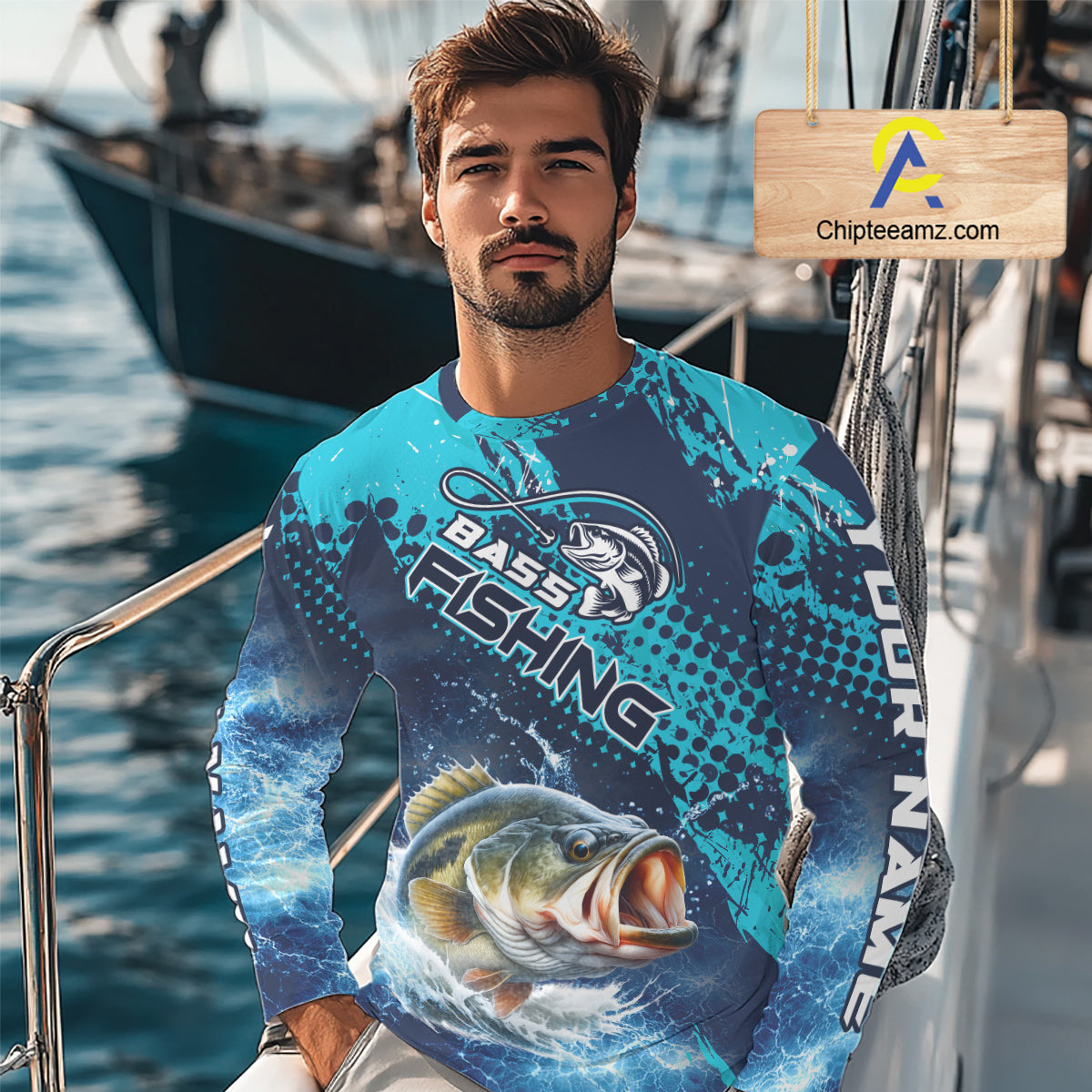 Thunder Lightning Bass Fishing Tournament Shirts Blue Camo, Custom Bass Fishing Shirts For Men NBT448