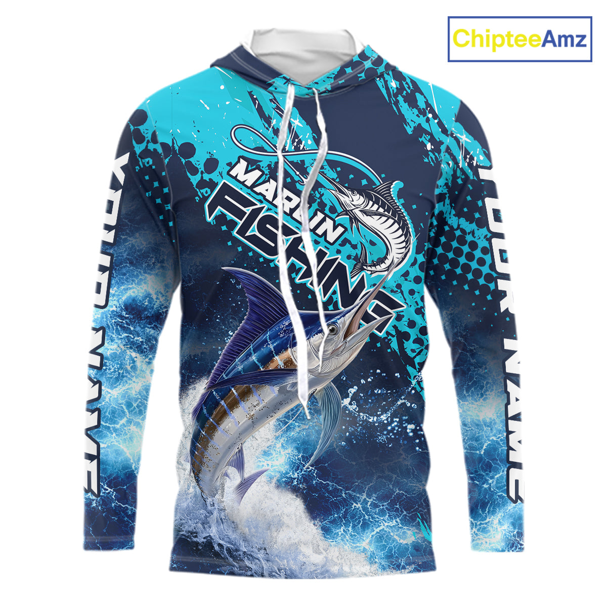 Thunder Lightning Marlin Performance Fishing Shirts with Hood, Marlin Offshore Fishing Shirts NBT452