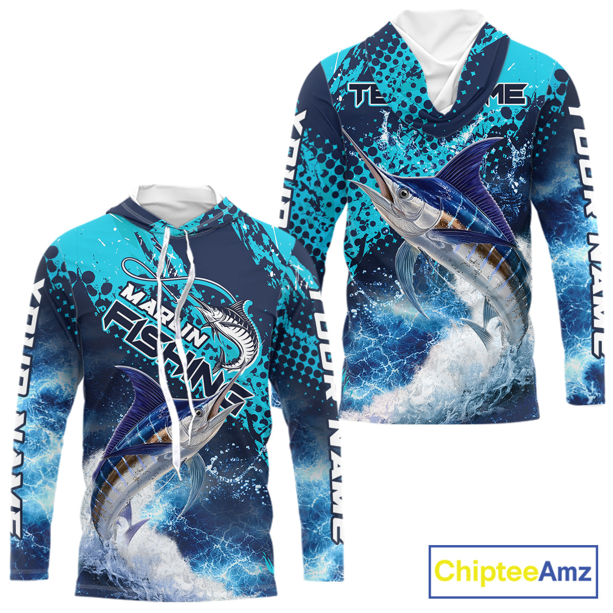 Thunder Lightning Marlin Performance Fishing Shirts with Hood, Marlin Offshore Fishing Shirts NBT452