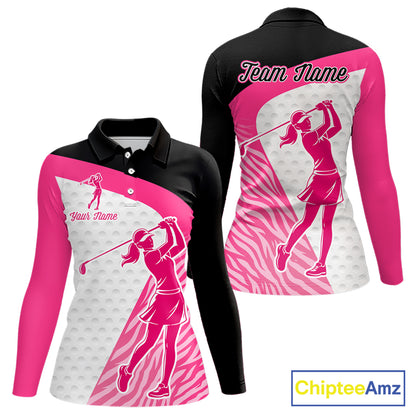 Pink Zebra Pattern Womens Golf Polo Shirts Custom Name Gift For Golf Lovers NBT580