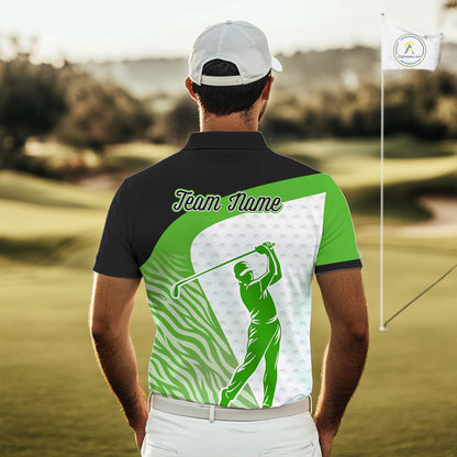 Green Zebra Pattern Mens Golf Polo Shirts Custom Name Gift For Golf Lovers NBT581