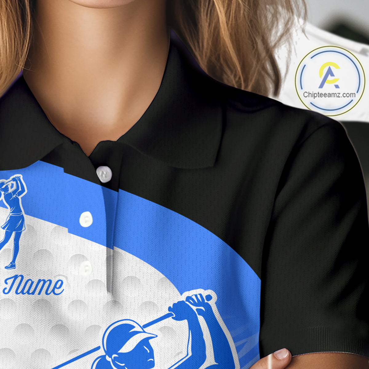 Blue Zebra Pattern Womens Golf Polo Shirts Custom Name Gift For Golf Lovers NBT582