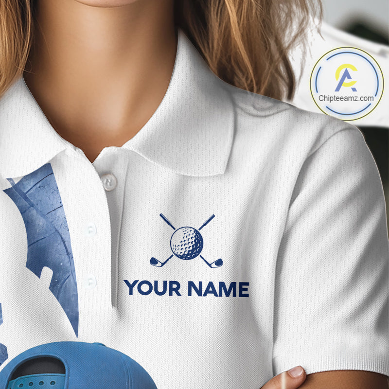 Funny Golf Ball Tropical Pattern Custom Womens Golf Polo Shirts, Golfing Gifts|Blue NBT708