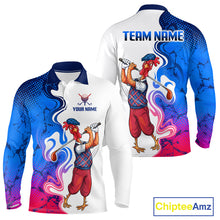 Load image into Gallery viewer, Funny Rooster Camouflage Long Sleeve Golf Polo Shirt Men Front and back View Custom Name