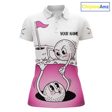 Load image into Gallery viewer, Pink Funny Golf Rescue Team Polo Shirt Custom Name, Golf Ball Cartoon Polo, White Golf Shirt NBT600