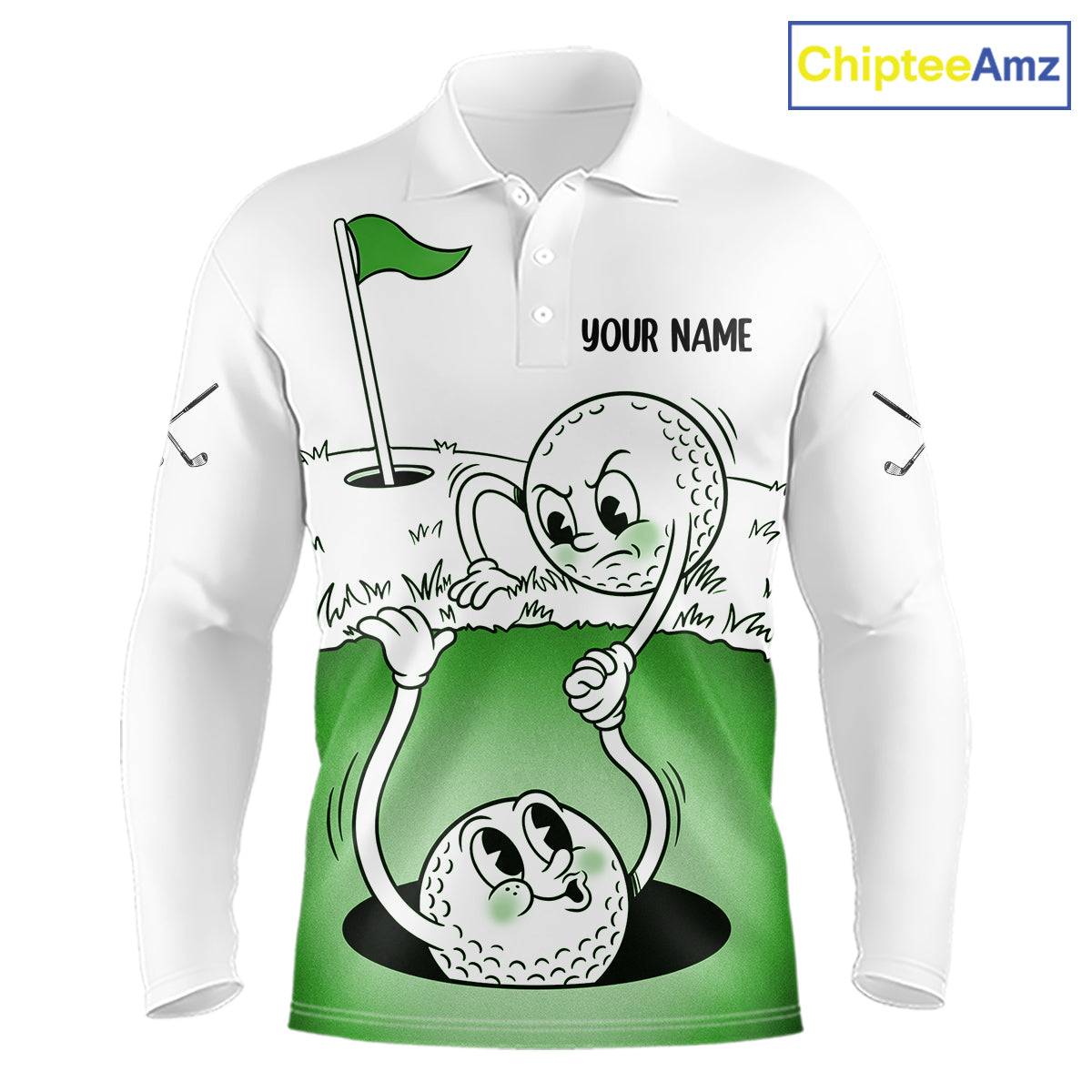 Green Funny Golf Rescue Team Polo Shirt Custom Name, Golf Ball Cartoon Polo, Golf Gifts NBT602