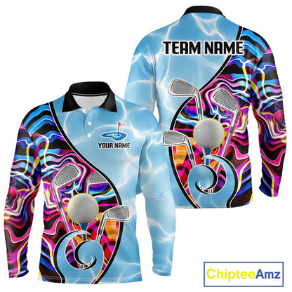 Mens Golf Polo Shirt Holographic Marble Golf Pattern For Team, Golf Attire For Men|Blue NBT724