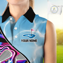 Load image into Gallery viewer, Womens Sleeveless Golf Polo Shirt Holographic Marble Golf Pattern For Team, Golf Attire For Women|Blue NBT724