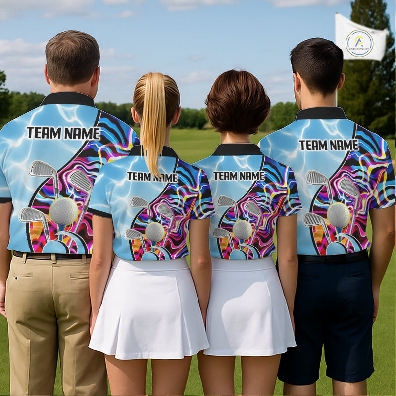 Mens Golf Polo Shirt Holographic Marble Golf Pattern For Team, Golf Attire For Men|Blue NBT724