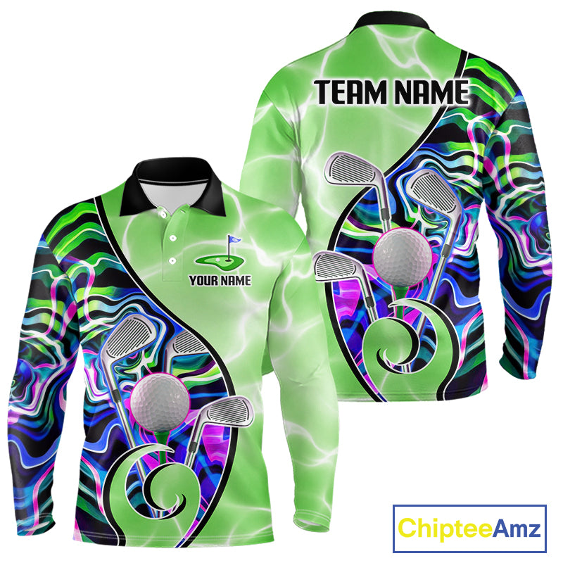 Mens Golf Polo Shirt Holographic Marble Golf Pattern For Team, Golf Attire For Men|Green NBT725