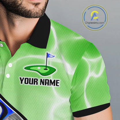Mens Golf Polo Shirt Holographic Marble Golf Pattern For Team, Golf Attire For Men|Green NBT725