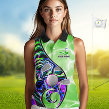 Load image into Gallery viewer, Womens Sleeveless Golf Polo Shirt Holographic Marble Golf Pattern For Team, Golf Attire For Women|Green NBT725