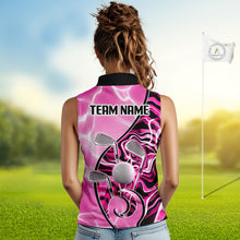 Load image into Gallery viewer, Womens Sleeveless Golf Polo Shirt Holographic Marble Golf Pattern For Team, Golf Attire For Women|Pink NBT726