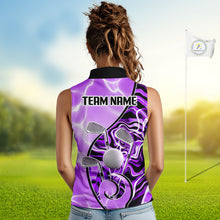 Load image into Gallery viewer, Womens Sleeveless Golf Polo Shirt Holographic Marble Golf Pattern For Team, Golf Attire For Women|Purple NBT727