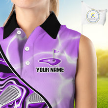 Load image into Gallery viewer, Womens Sleeveless Golf Polo Shirt Holographic Marble Golf Pattern For Team, Golf Attire For Women|Purple NBT727