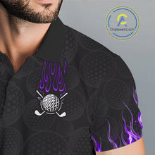 Load image into Gallery viewer, Close-up golf polo shirt purple flame fabric: breathable cotton, quick moisture wicking, no wrinkle