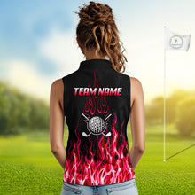 Load image into Gallery viewer, Model wearing golf polo shirt red flame pattern, breathable cotton fabric on golf course